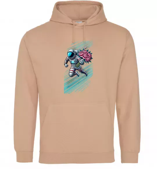 Чоловіча толстовка (худі) Космонавт з квітами Пісочний фото