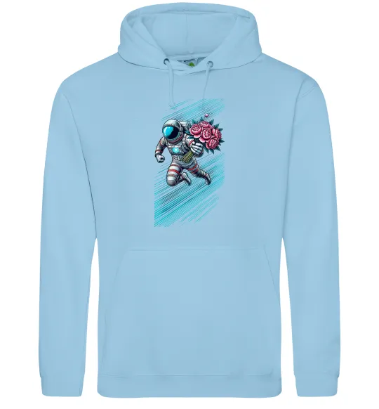 Чоловіча толстовка (худі) Космонавт з квітами Блакитний фото