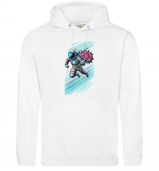 Женская толстовка (худи) Космонавт з квітами Белый фото