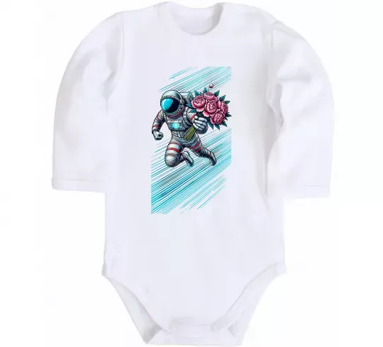 Дитячий бодік Космонавт з квітами Білий фото