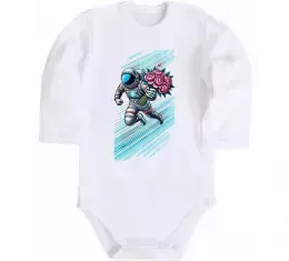 Детский боди Космонавт з квітами Белый фото