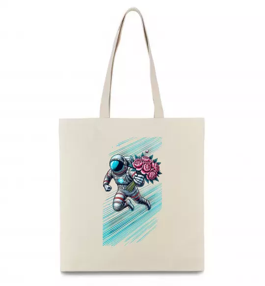 Еко-сумка Космонавт з квітами Бежевий фото