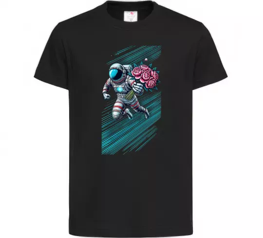 Дитяча футболка Космонавт з квітами Чорний фото