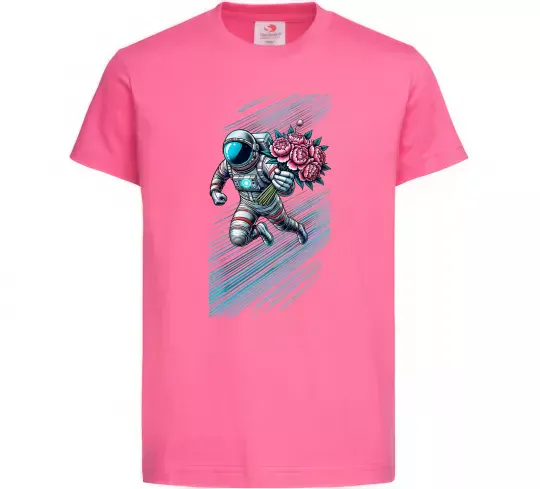 Дитяча футболка Космонавт з квітами Яскраво-рожевий фото