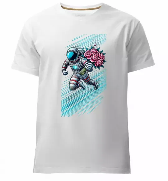 Мужская премиум футболка Космонавт з квітами Белый фото
