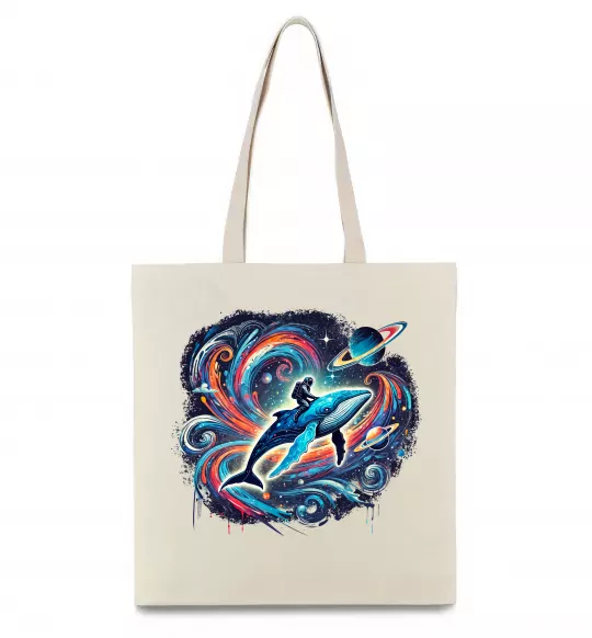 Еко-сумка Космос кит космонавт Бежевий фото