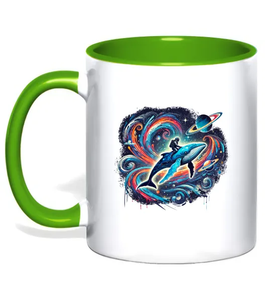 Чашка с цветной ручкой Космос кит космонавт Лаймовый фото