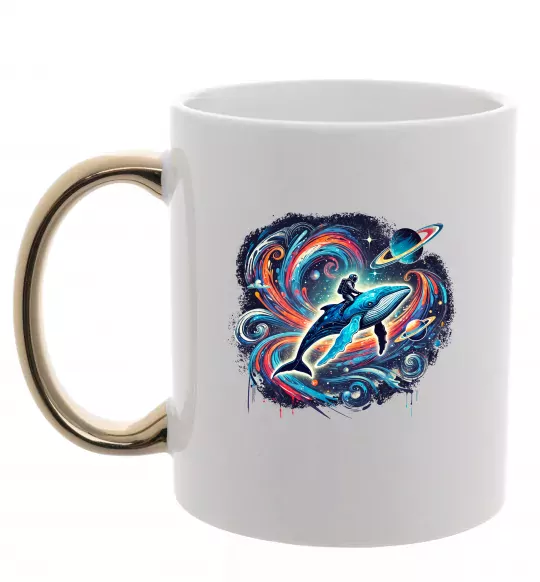 Чашка с цветной ручкой Космос кит космонавт Золото фото