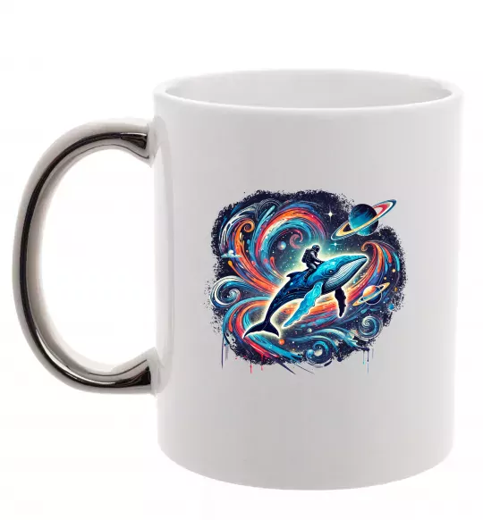 Чашка с цветной ручкой Космос кит космонавт Серебро фото