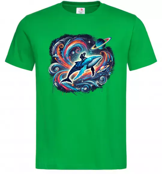 Мужская футболка Космос кит космонавт Зеленый фото