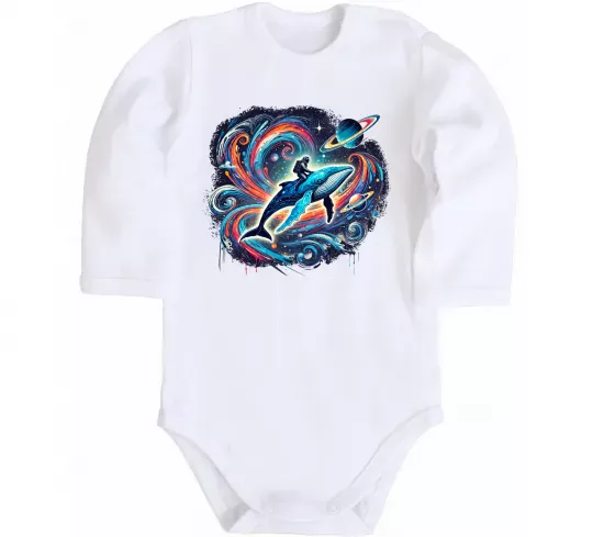 Детский боди Космос кит космонавт Белый фото