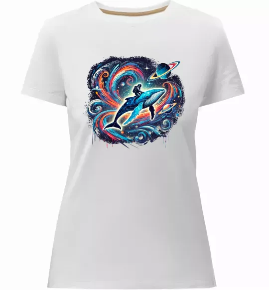 Жіноча преміум футболка Космос кит космонавт Білий фото