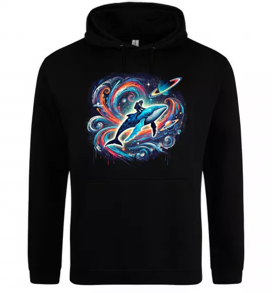 Женская толстовка (худи) Космос кит космонавт Черный фото