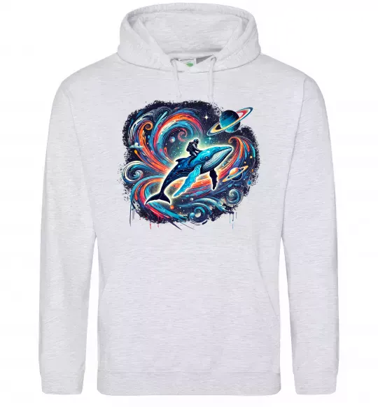 Женская толстовка (худи) Космос кит космонавт Серый меланж фото