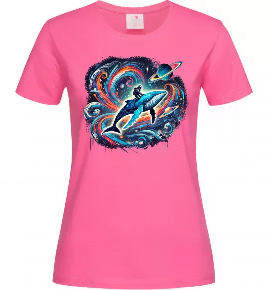 Женская футболка Космос кит космонавт Ярко-розовый фото