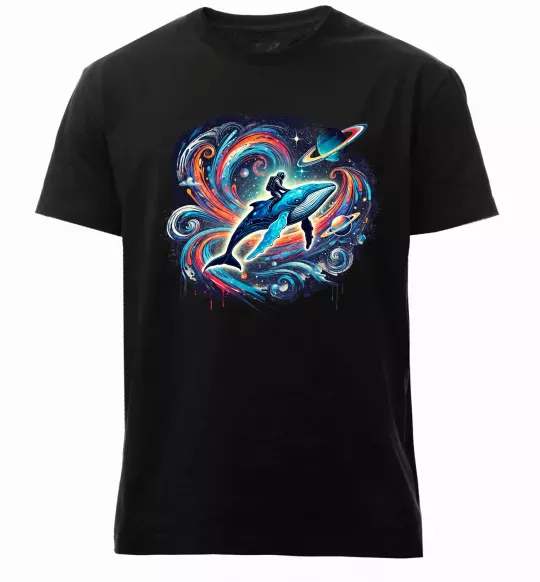 Мужская премиум футболка Космос кит космонавт Черный фото