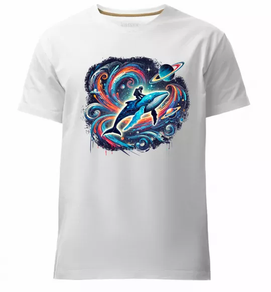 Мужская премиум футболка Космос кит космонавт Белый фото