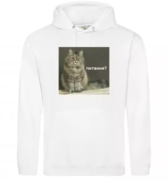 Чоловіча толстовка (худі) Кіт питання? Білий фото