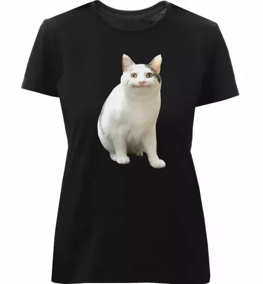 Женская премиум футболка Cat meme Черный фото