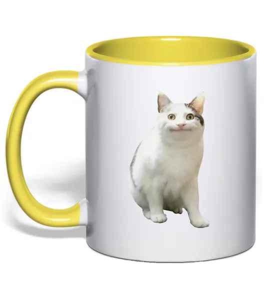 Чашка с цветной ручкой Cat meme Лимонный фото