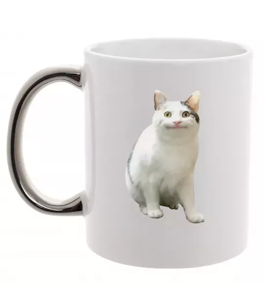 Чашка з кольоровою ручкою Cat meme Срібло фото