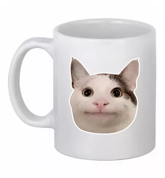 Чашка керамическая Cat meme face Белый фото