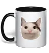 Чашка з кольоровою ручкою Cat meme face Чорний Чашка з кольоровою ручкою Cat meme face Чорний фото