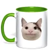 Чашка с цветной ручкой Cat meme face Лаймовый фото