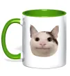Чашка з кольоровою ручкою Cat meme face Зелений Чашка з кольоровою ручкою Cat meme face Зелений фото