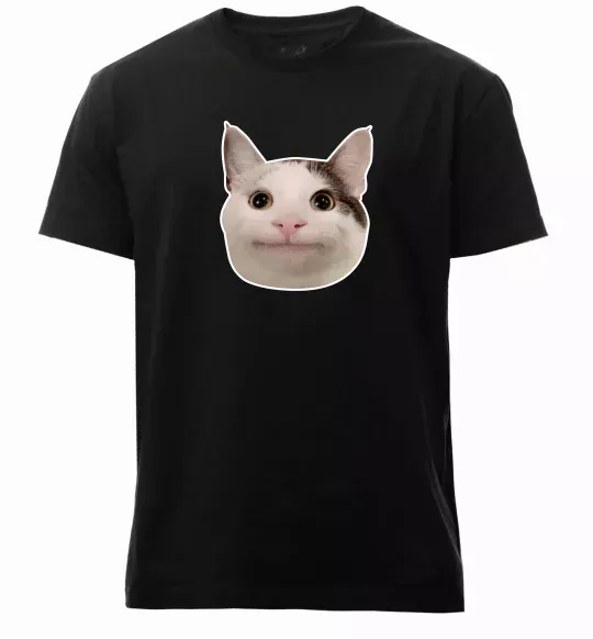Мужская премиум футболка Cat meme face Черный фото