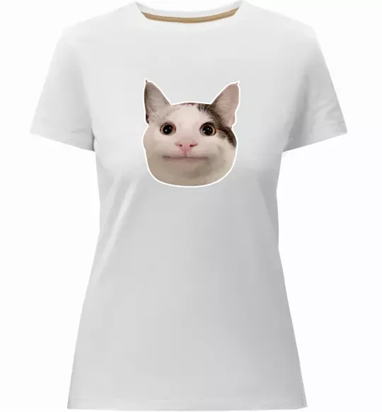 Женская премиум футболка Cat meme face Белый фото