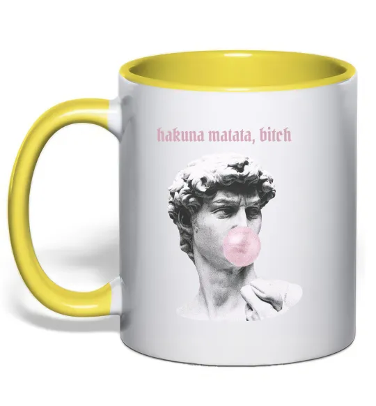 Чашка з кольоровою ручкою Hakuna matata b*tch Лимонний фото
