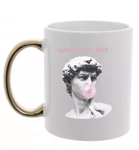 Чашка с цветной ручкой Hakuna matata b*tch Золото фото