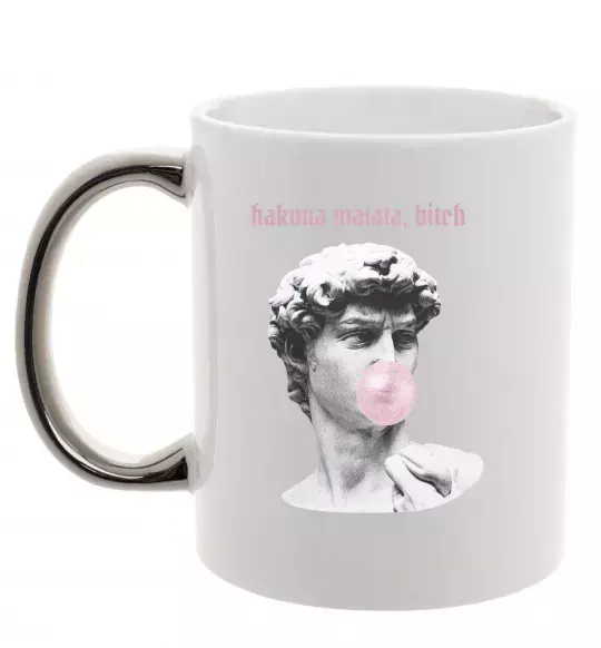 Чашка с цветной ручкой Hakuna matata b*tch Серебро фото