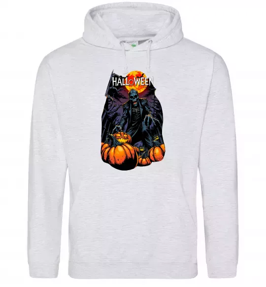 Чоловіча толстовка (худі) Halloween червоний місяць Сірий меланж фото