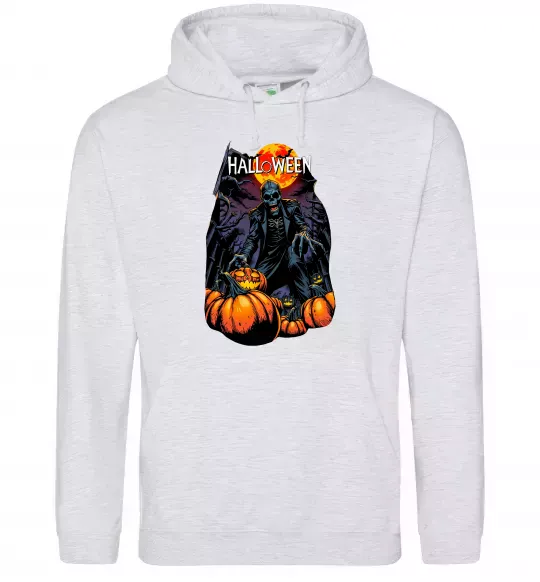 Жіноча толстовка (худі) Halloween червоний місяць Сірий меланж фото