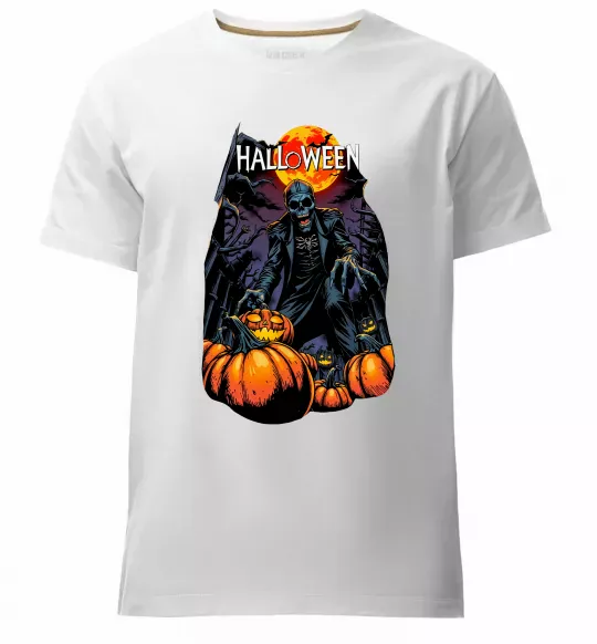 Мужская премиум футболка Halloween червоний місяць Белый фото