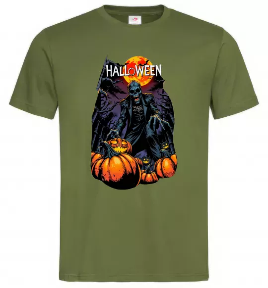 Мужская футболка Halloween червоний місяць Оливковый фото