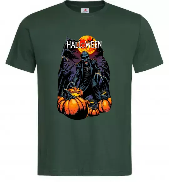 Мужская футболка Halloween червоний місяць Темно-зеленый фото