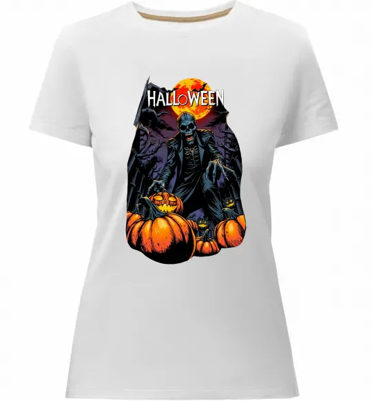 Женская премиум футболка Halloween червоний місяць Белый фото