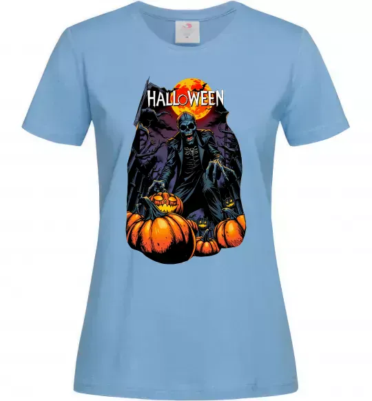 Женская футболка Halloween червоний місяць Голубой фото