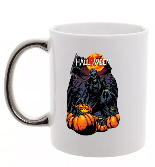 Чашка с цветной ручкой Halloween червоний місяць Серебро фото