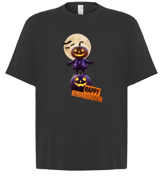 Футболка Оверсайз Happy Halloween гарбуз-людина Черный фото