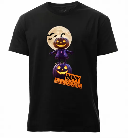 Мужская премиум футболка Happy Halloween гарбуз-людина Черный фото