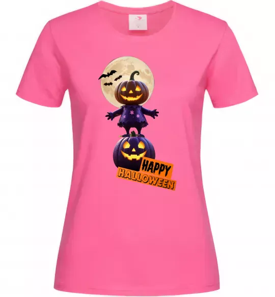 Женская футболка Happy Halloween гарбуз-людина Ярко-розовый фото