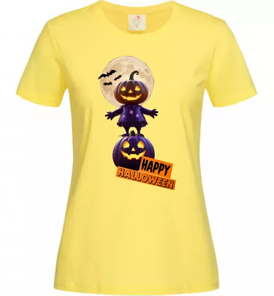 Женская футболка Happy Halloween гарбуз-людина Лимонный фото