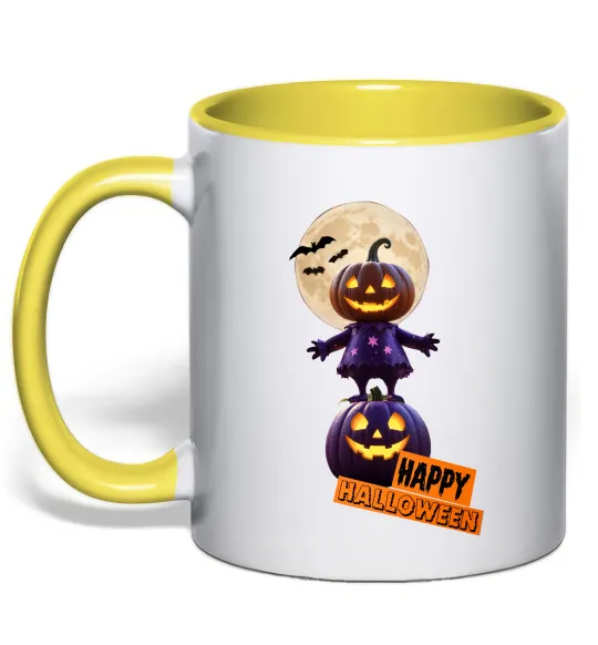 Чашка с цветной ручкой Happy Halloween гарбуз-людина Лимонный фото