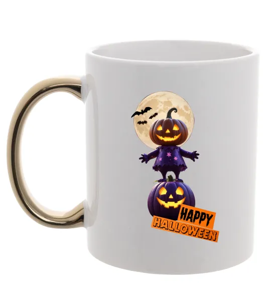 Чашка с цветной ручкой Happy Halloween гарбуз-людина Золото фото