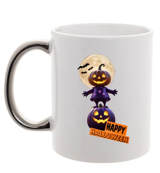 Чашка с цветной ручкой Happy Halloween гарбуз-людина Серебро фото