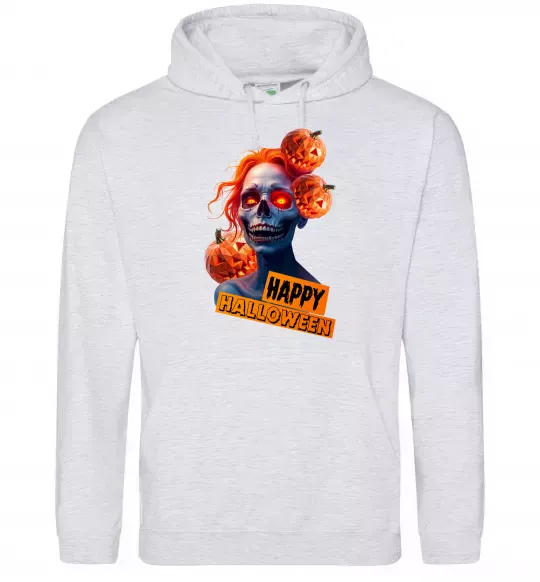 Мужская толстовка (худи) Halloween зомбі дівчина Серый меланж фото